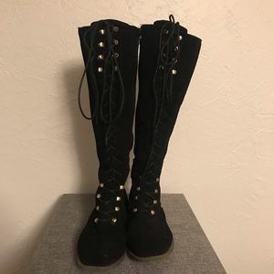 Black lace up knee high boots